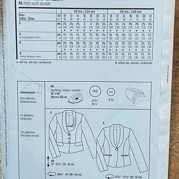 Burda #7212 Sewing Pattern Fitted Blazer Jacket US size 10-22 - Picture 5 of 6